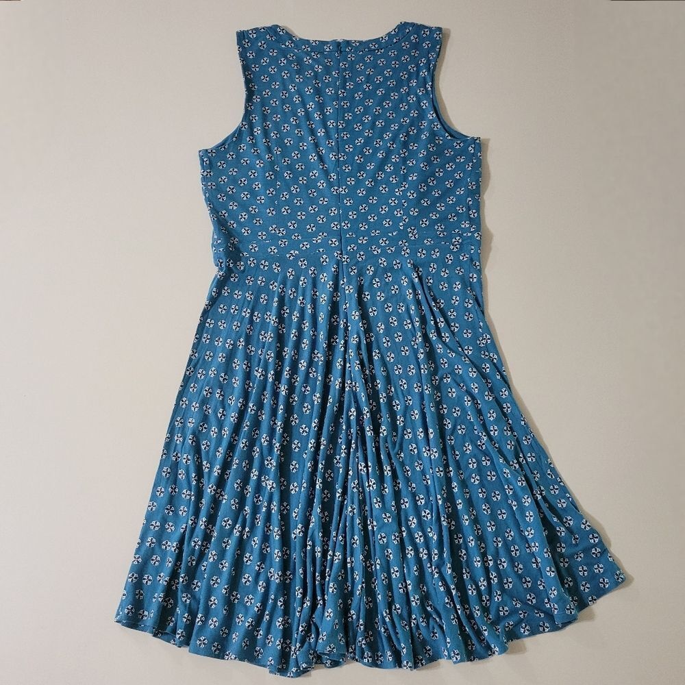Ann Taylor LOFT Teal Roundneck Print Sleeveless Midi Length Dress - Picture 10 of 12